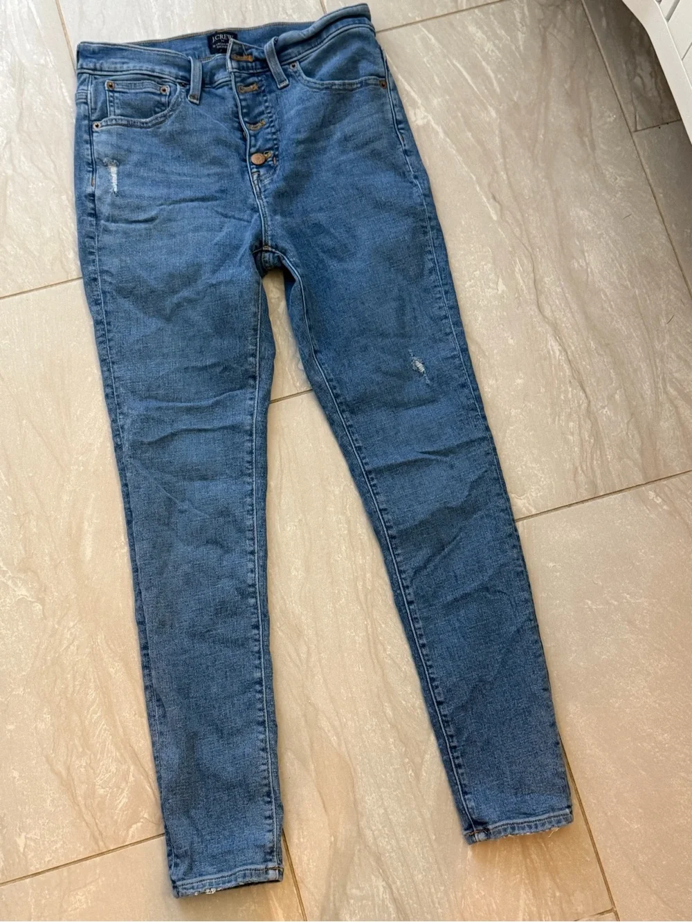 J. Crew Medium Blue High-Rise Skinny Jeans with Copper Buttons